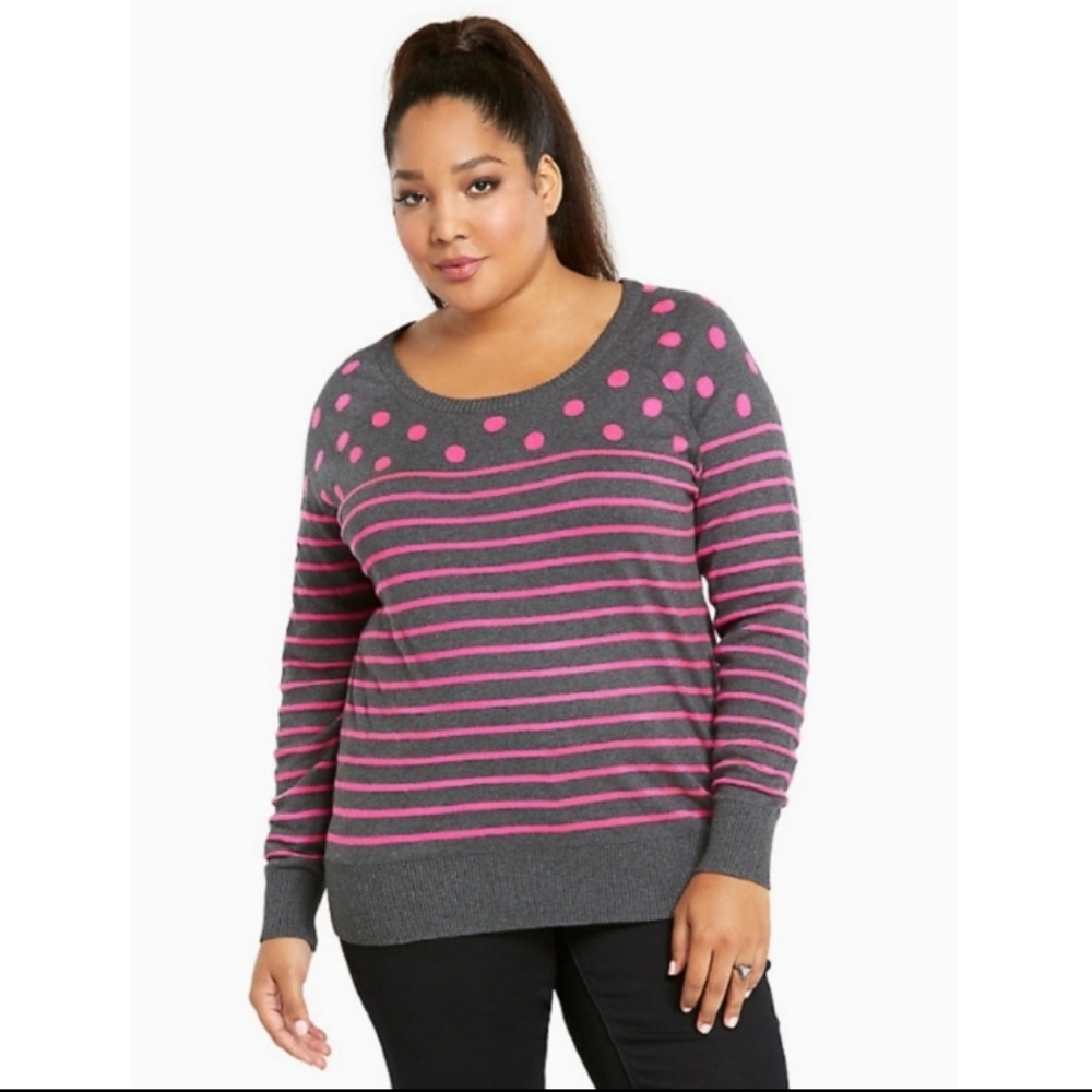 Torrid Hot Pink Polka Dot/Stripe Gray  Sz 2